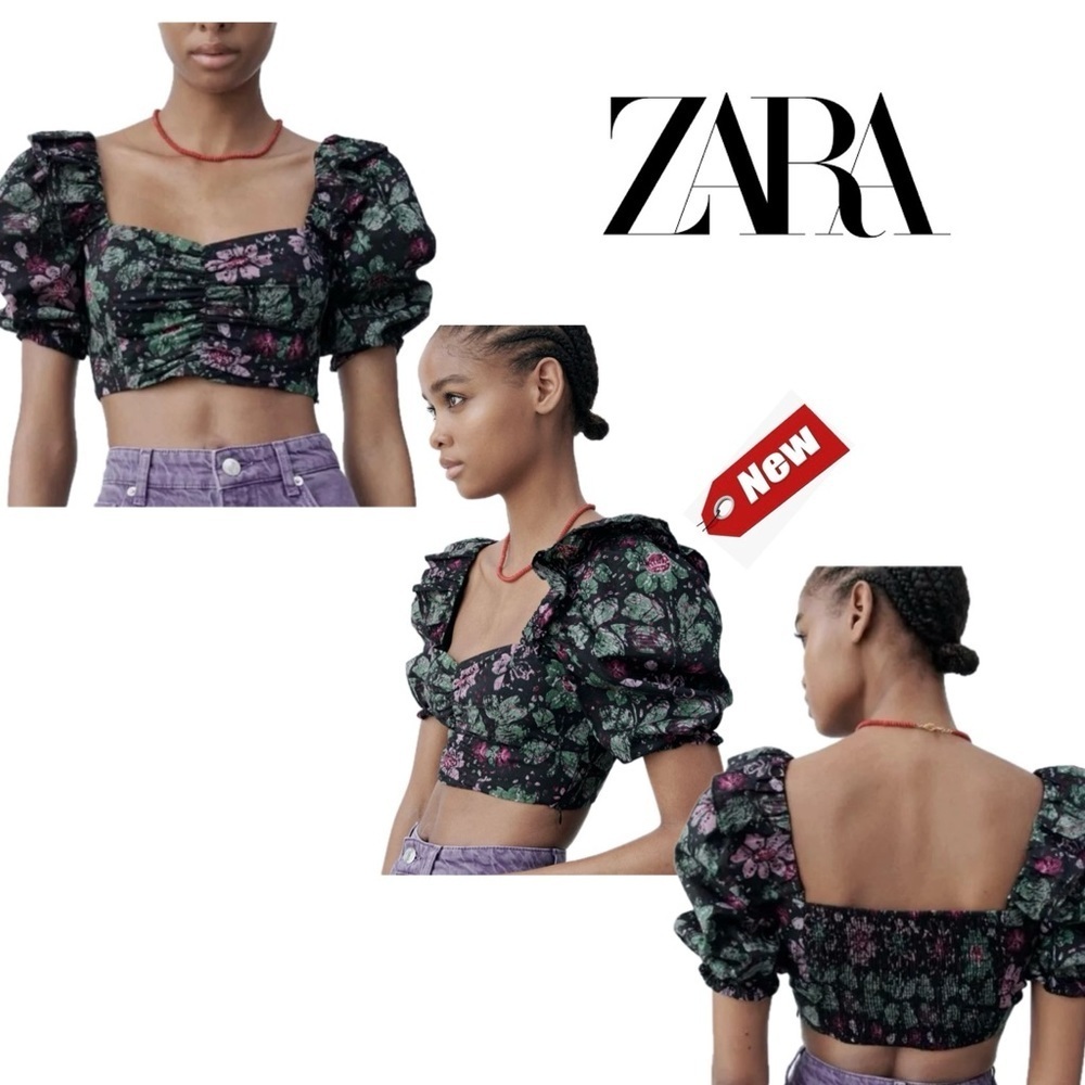 Zara Crop Top Floral Ruffle Puff Sleeve Blogger Favorite Festival Prairie NWT